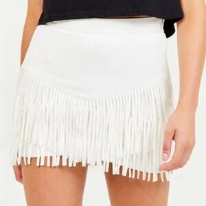 Altar'd State Mini Skirt White Fringe Western Boho Cowgirl Festival Womens L NWT